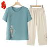 Elderly Women's Floral Print Summer Two-Piece Outfit
