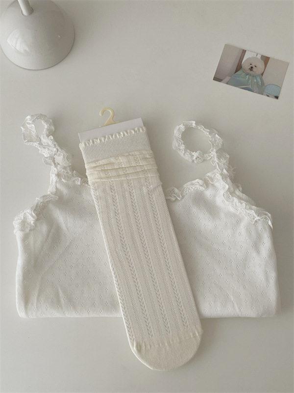 Hollow Mesh Calf Socks Women'S Fungus Edge White Breathable Stacking Socks Summer Thin Style Not Stuffy Foot Versatile Jk Cotton Socks