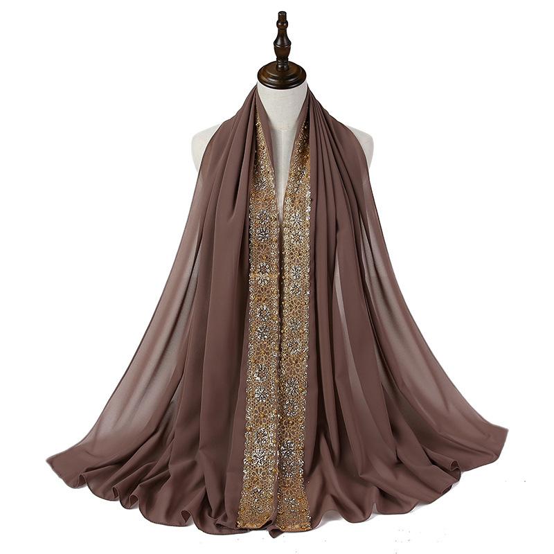 Lenço Hijab de Chiffon Bolha com Renda para Mulheres Muçulmanas Foulard Femme Musulman Lenços de Cabeça Islâmicos Toucados Árabes