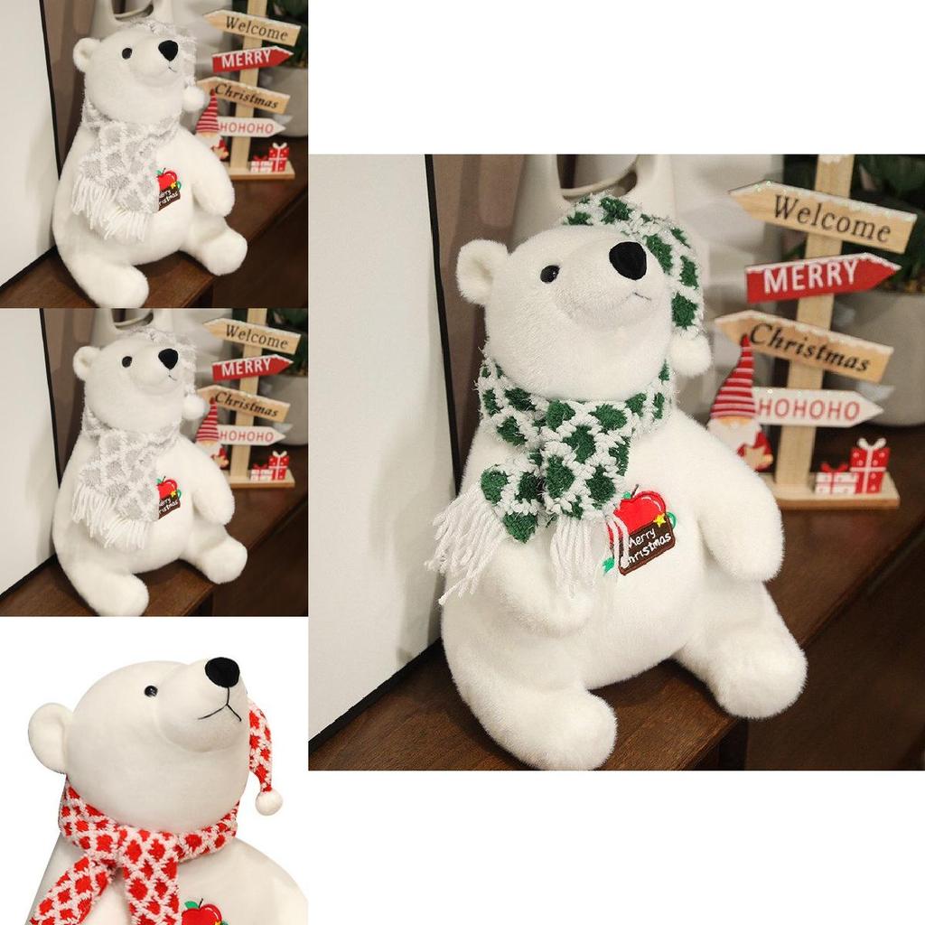 Adorable White Plush Polar Bear Toy With Cute Scarf Perfect For Kids Birthday Gifts And Decorations