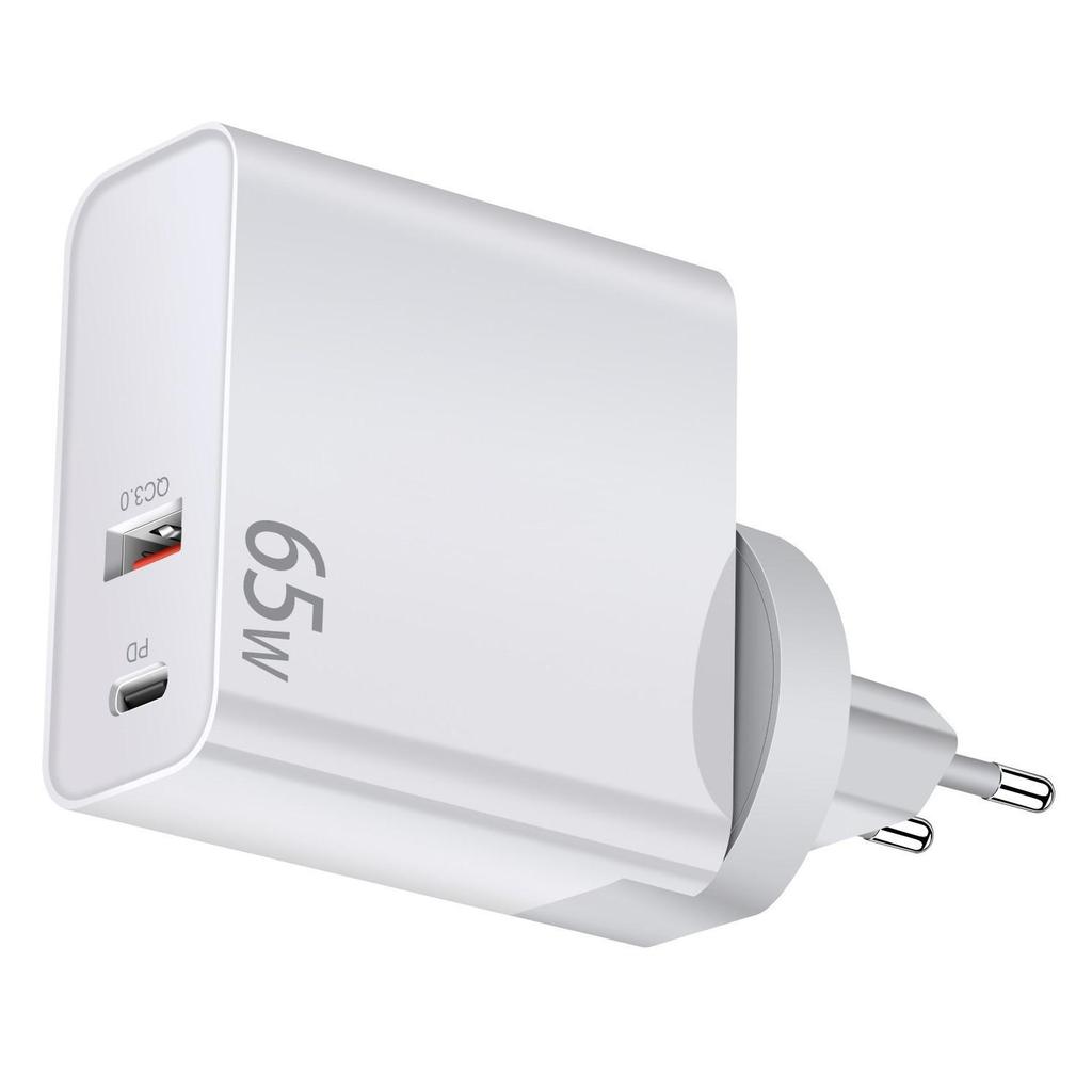 65W Gallium Nitride PD Charger, Dual Port (USB-A & USB-C), Multi-Plug (AU/UK/US/EU) for Tablets & Computers