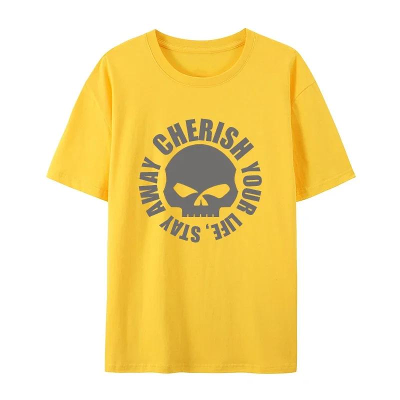 Men's Summer T-shirt Letter Skull Pattern Printed Solid Color Round Neck Solid Color Fashion Casual T-shirt Men's Top