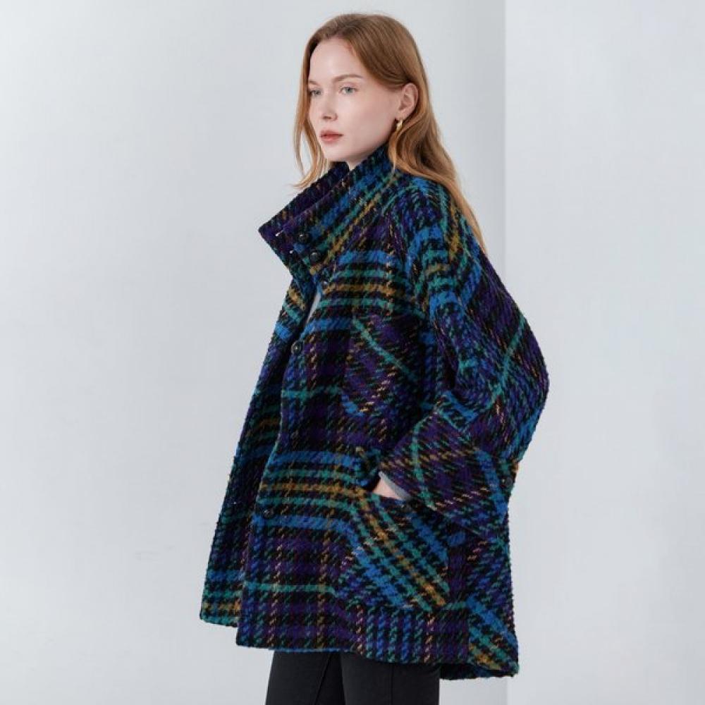 

Maxza Big Check Wool Boucle High Neck Loose Fit Coat Cd01qc301on Blue/FREE