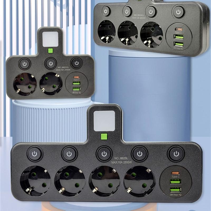 Multi-Socket Power Strips Wall Socket Adapters Power Converter with Independent Switches for Multiple Device Use Enduring