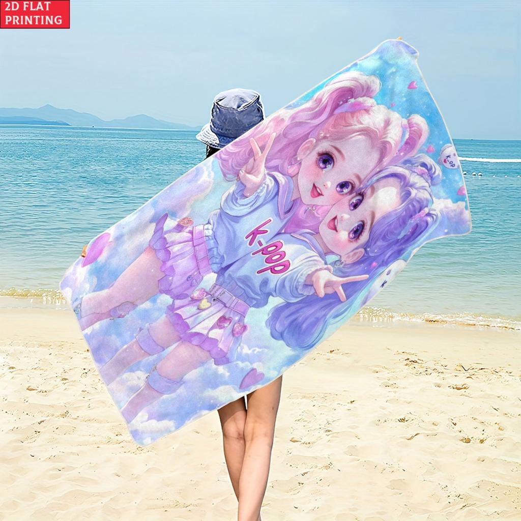 2d Flat 1pc K-pop Beach Towel,Soft,Ultra-Absorbent Microfiber, Lightweight,Perfect for Beach,Parties,Travel,Camping