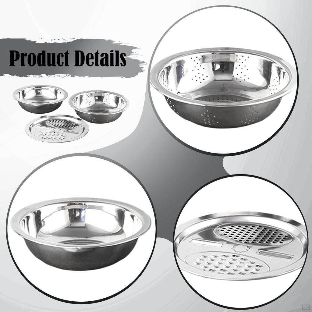 Edelstahl Becken Set Sieb mit Reibe Lebensmittelaufbewahrungsbehälter für Früchte Salat