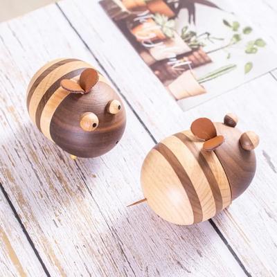 Scatola per stuzzicadenti a forma di ape, in legno massello, decorazione creativa, cartone animato, casa, tavolo, piccola decorazione ape, porta-denti