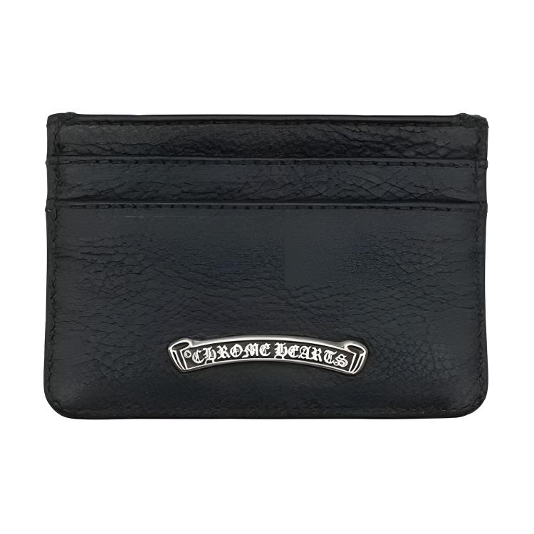 Chrome Hearts Scroll Silver Leather Card Holder Unisex Accessories Black CH-2270119