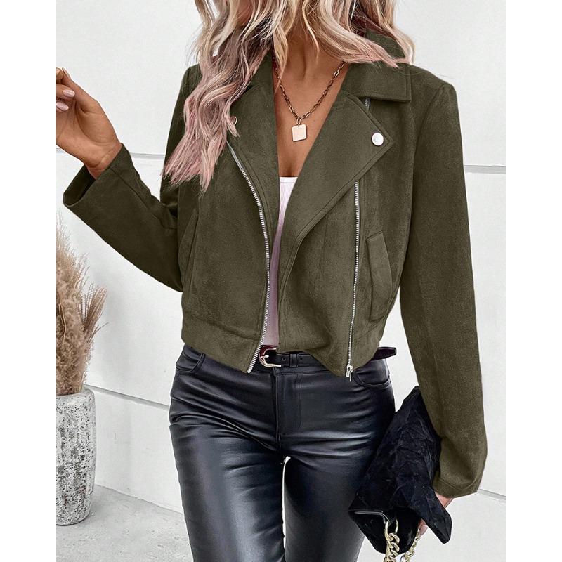 Damen S Schlank geschnittene Langarm-Polo-Halsjacke für Herbst Winter