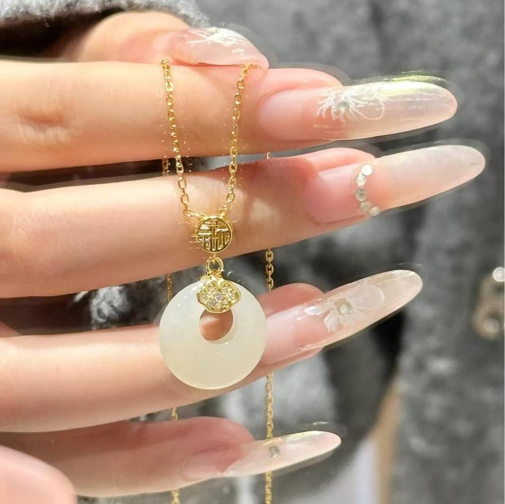 2024 Ruyi Ping An Kou Necklace: Hetian Jade Pendant - Chinese Style Gift for Girlfriend or Mother