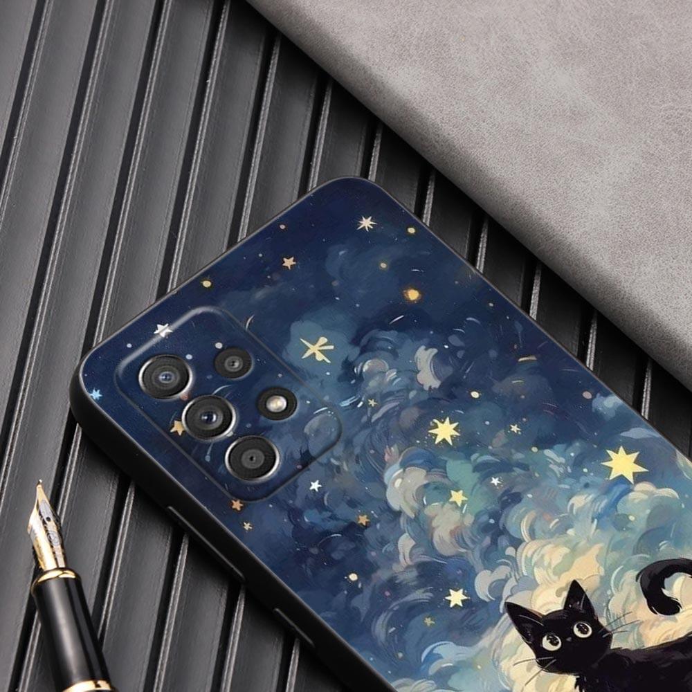 Painting Starry Sky Cat Phone Case For Samsung Galaxy A57 A56 A37 A55 A36 A26 A54 A52 A35 A34 A25 A17 A16 A15 A07 A06 Soft Cover