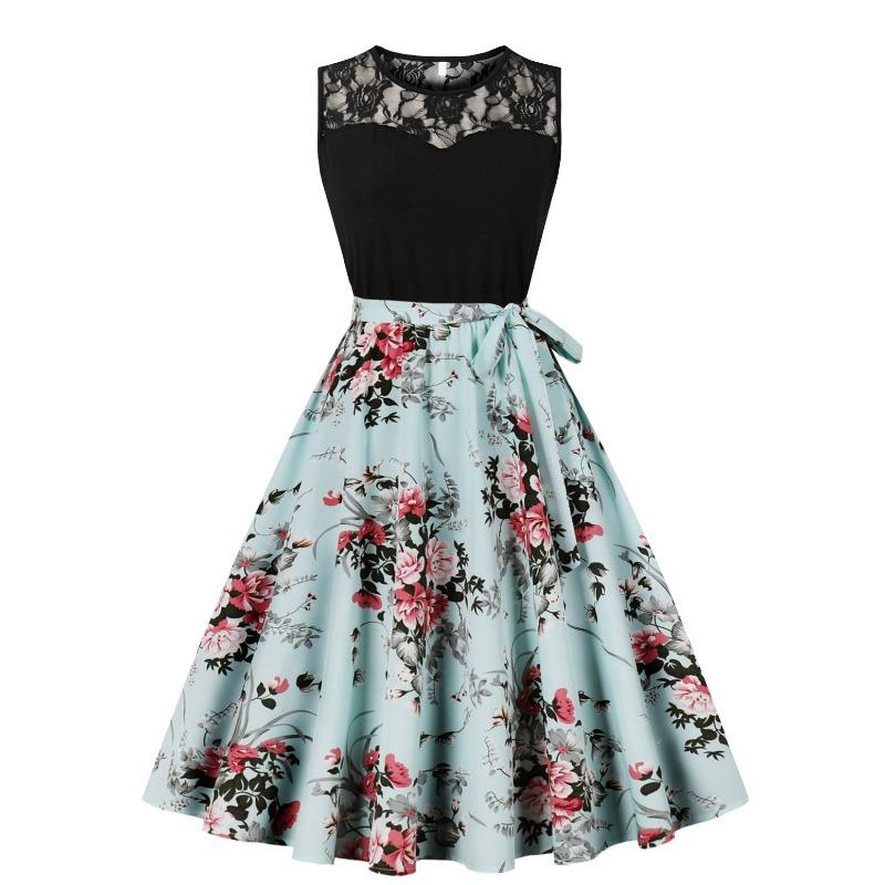QICED Fashion Summer Spring Sleeveless O-Neck Casual Dresses