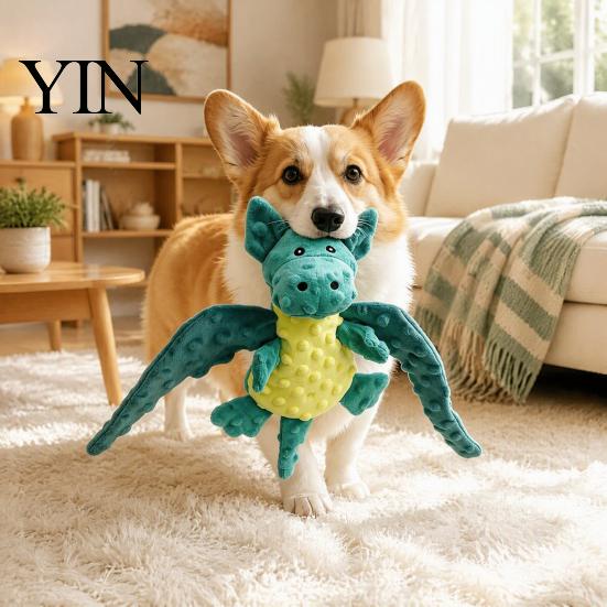 Soft Chew Toys for Corgis Pterosaur Plush Dog Toy with Sound, Durable Bubble Velvet Fabric Pet Interactive Pulling Games Toy, Bite Resistant