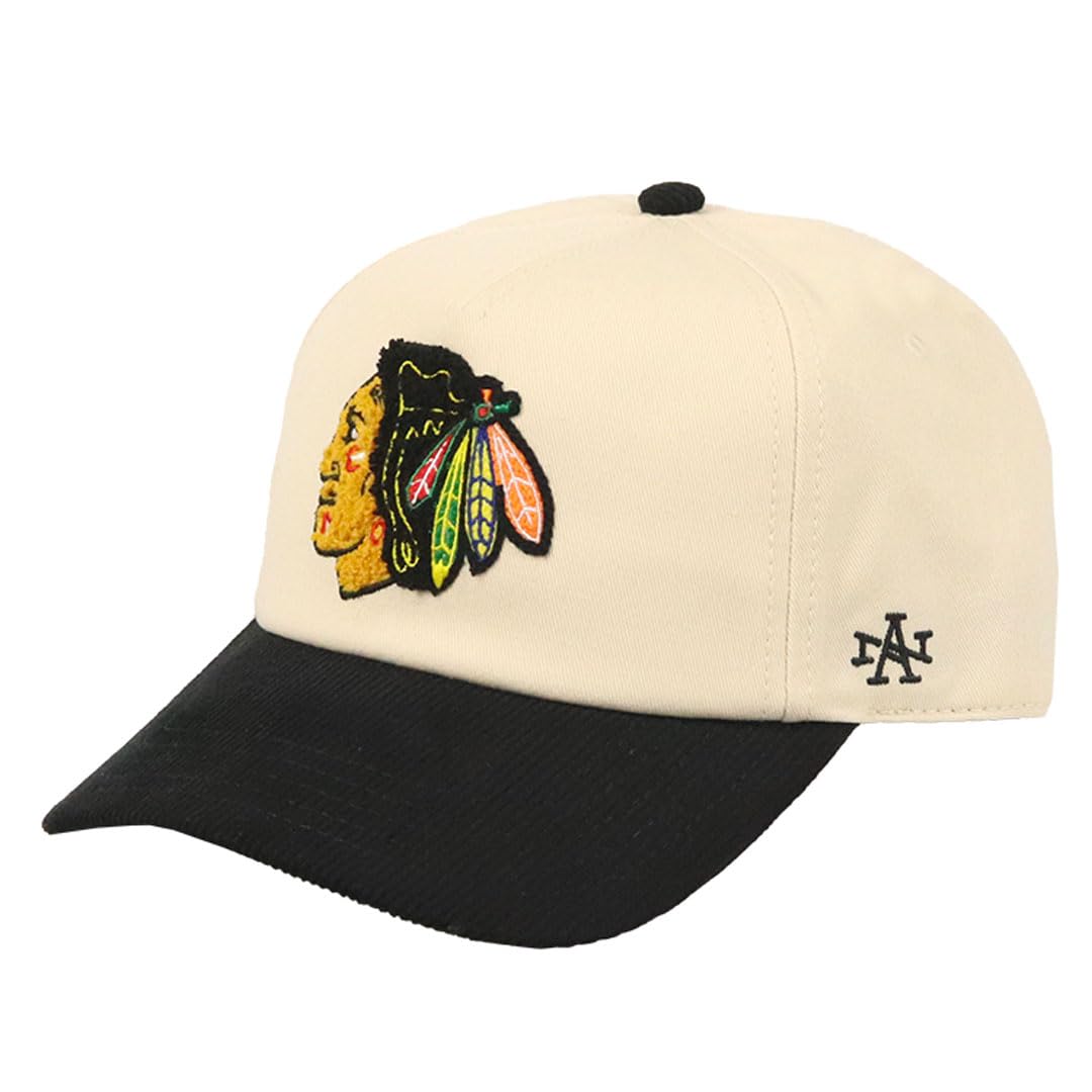 

Кепка Chicago Blackhawks с логотипом НХЛ Вельветовая унисекс кремового и черного цвета [American Needle] Мужская Женская