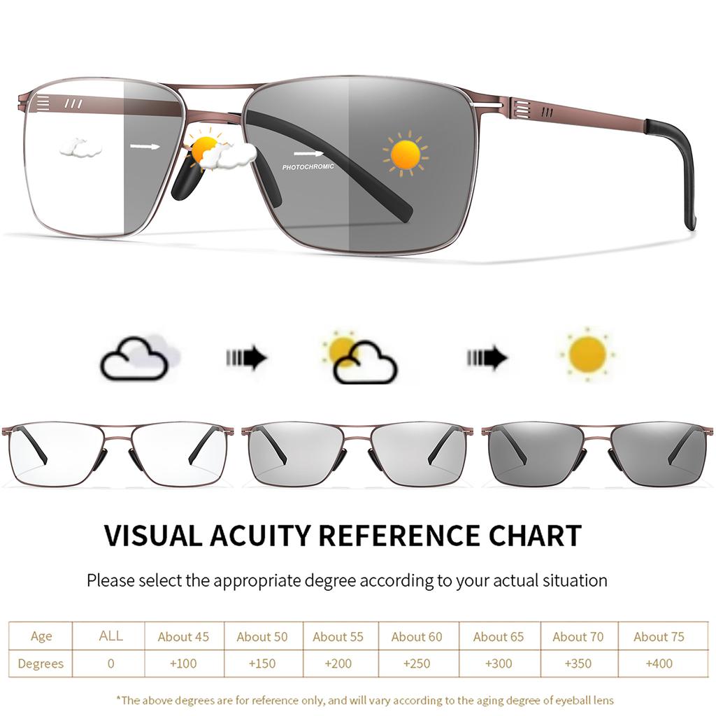 1/3 Pairs Photochromic Anti Blue Light Reading Glasses Metal Frame Rectangular Presbyopic Eyewear for Grandparents