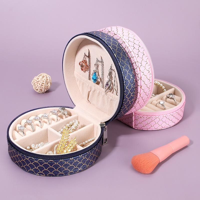 Jewelry Box Soft Leather Round Storage Organizer With Multiple Compartments For Gift Giving