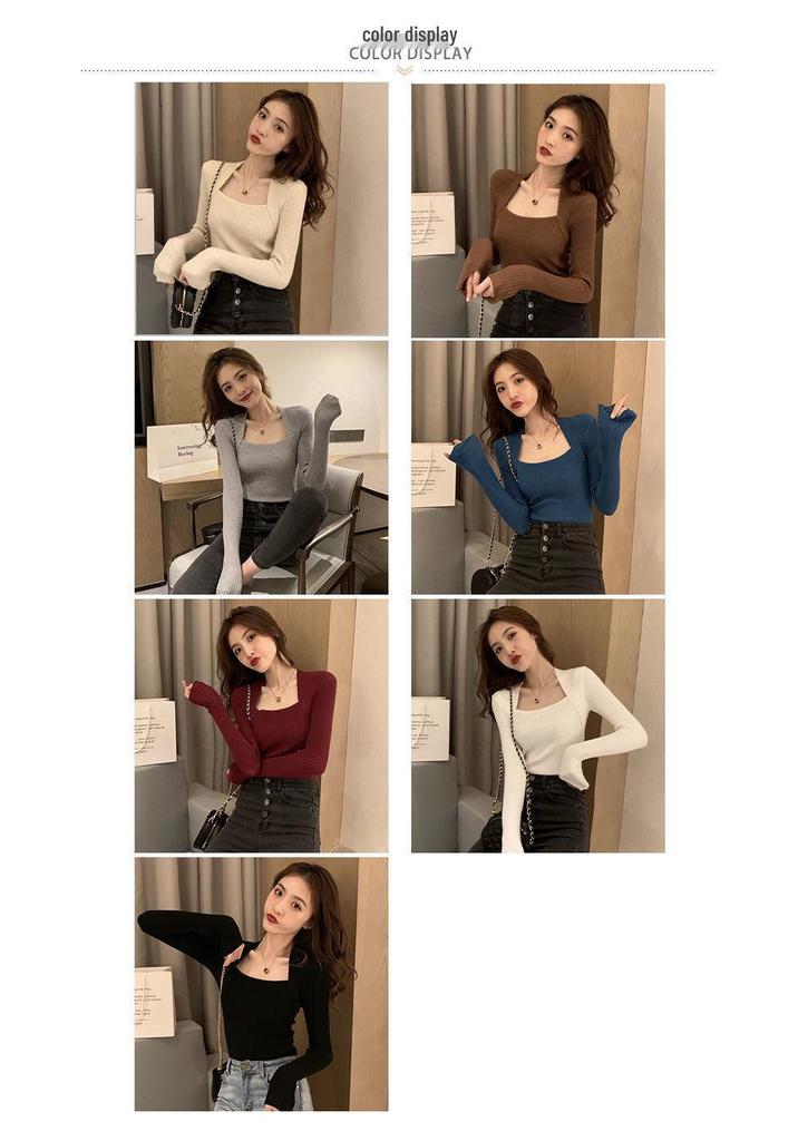Women's Stylish U-Neck Long Sleeve Knit Top - Fashionable Autumn/Winter Solid Color Sweater