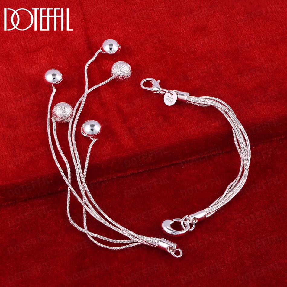 925 Sterling Silver Fashion Snake Chain Bead Bracelet Wedding Gift Jewelry