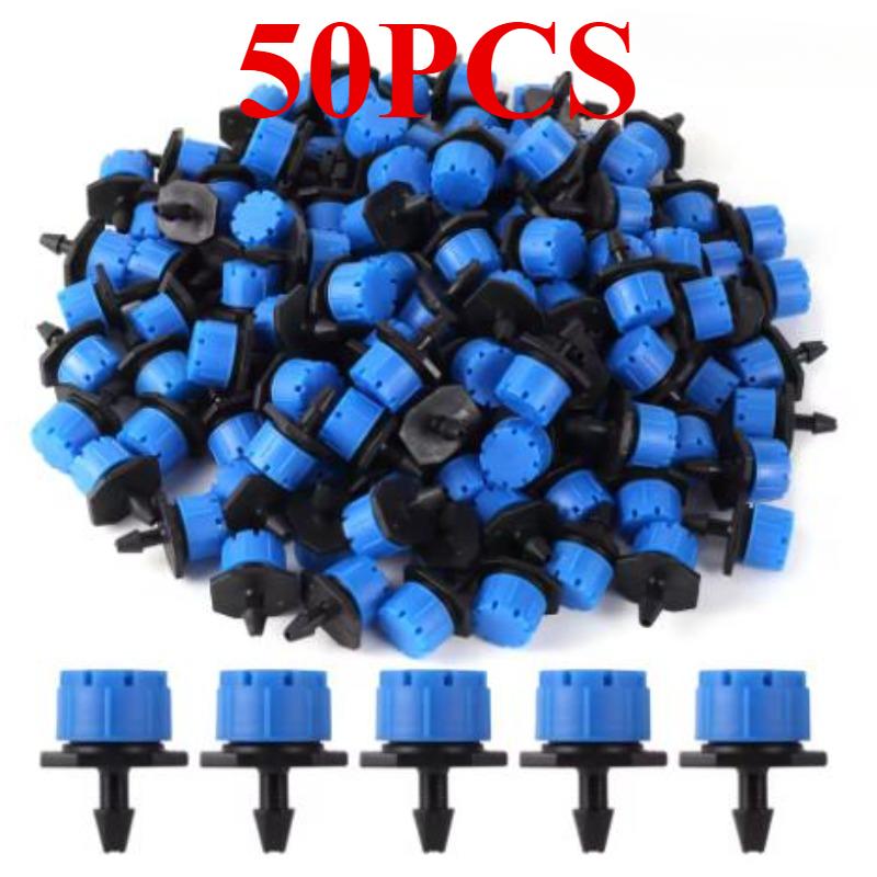 

50-100 шт. Регулируемые капельницы для полива, разбрызгиватели 1/4 , капельницы для микрокапельного полива, разбрызгиватели для системы полива Blue 50PCS