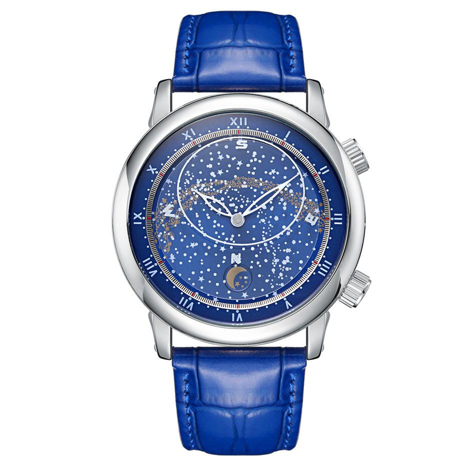 Paulareis Automatic Mechanical Leather Rotating Star Rose Gold Carved Watch for Men PP03
