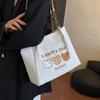 Printed Bear Shoulder Bag Large Capacity Canvas Handbag Simple Cartoon Tote Bag  Girls