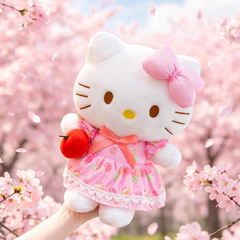 New Apple Hello Kitty Plush Doll - Cute KT Cat Toy Birthday Gift