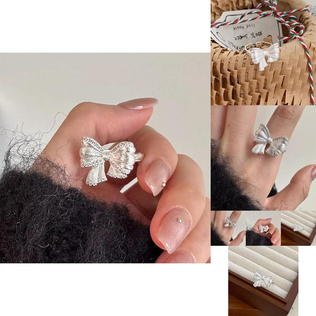 Exquisite Adjustable Copper Bowknot Ring With Dazzling Zircon For Women