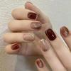 Caramel Chestnut Handmade Maillard Gradient Short Nails: Elegant, High-End Stickers