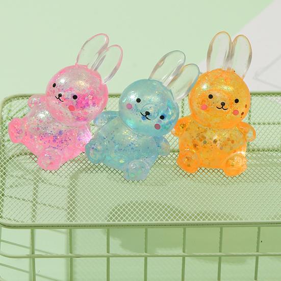 Rabbit Squeeze Toy with Glitter Clear Cartoon Frog Shape Stress Relief Sensory Toy Anxiety Relieving Slow Rising Stress Ball Hand Toy