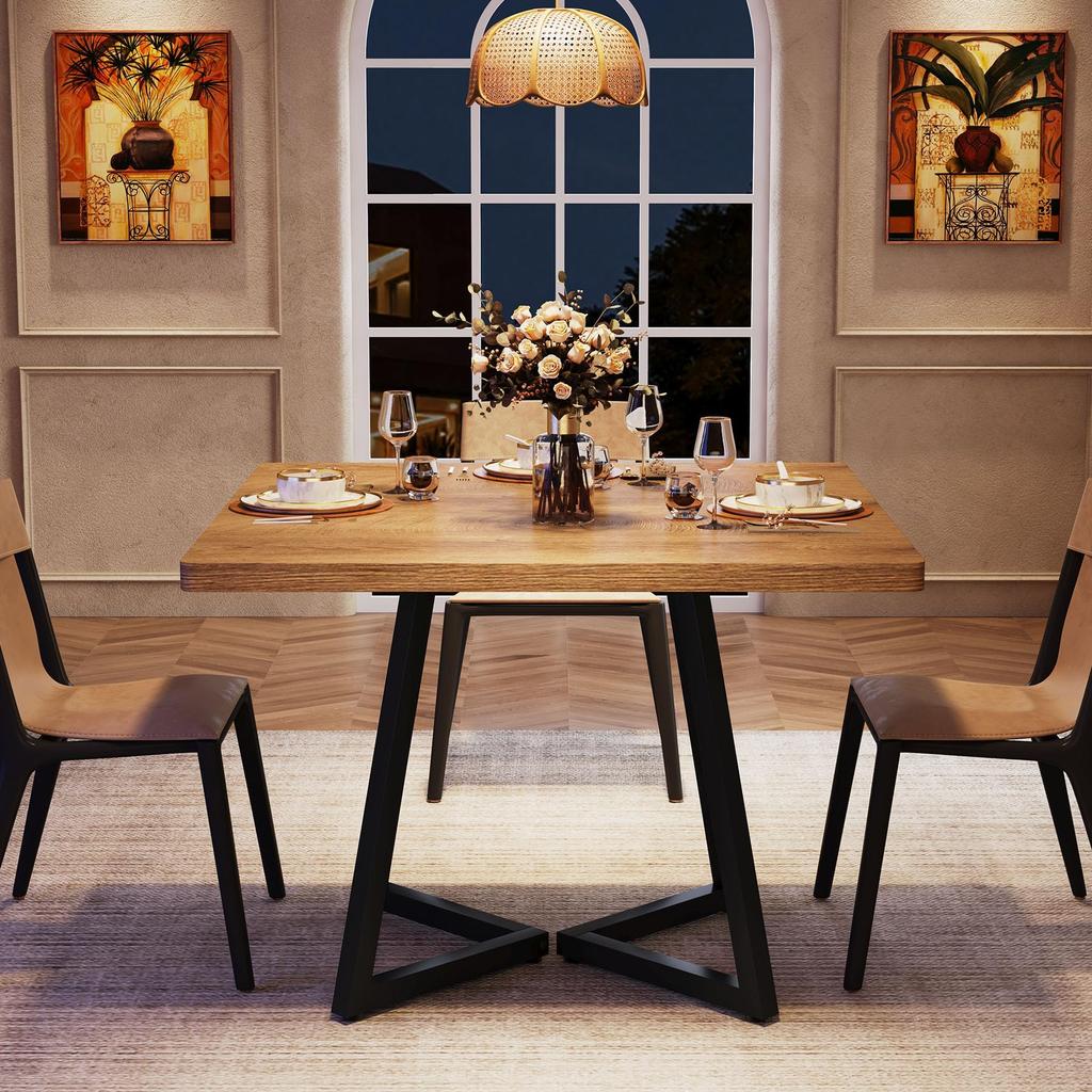 Tribesigns Square Dining Table for 2, 31.5 Inch Modern Dining Table with Metal Base, Kitchen Table for Dining Room