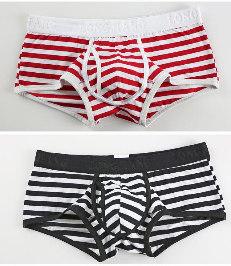Longjiang Men's Striped Cotton Boxer Briefs - Breathable and Sexy Mid-Rise Shorts with Side Opening