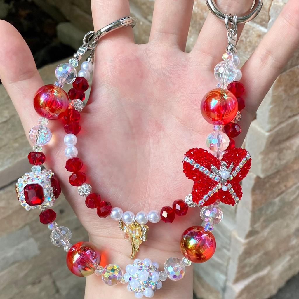 Fashion Sugar Butterfly Mobile Phone Chain Female Trend Transparent Color Beaded Bag Pendant