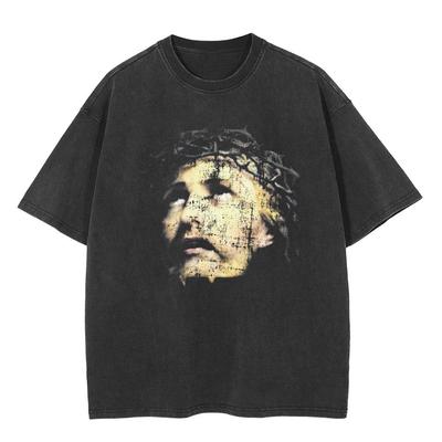 Streetwear Zabawna koszulka z grafiką Bawełniana, sprana czarna koszulka Topy unisex Koszulki Letnia koszulka z krótkim rękawem
