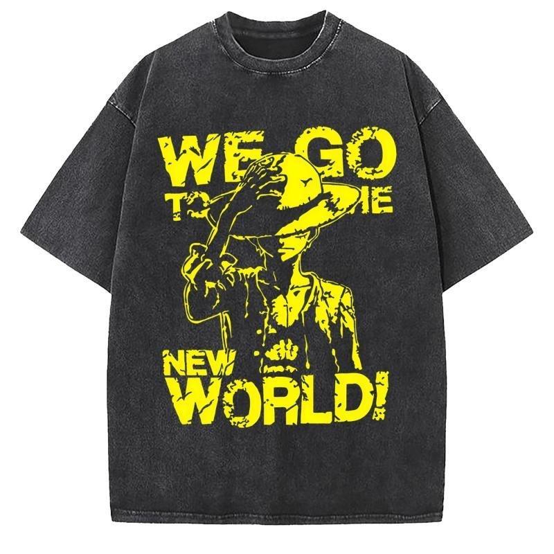 Unisex Oversized Anime Gewassen T-shirt Mannen One Piece Streetwear Vrouwen Korte Mouw Grafisch T-shirt Zomer Harajuku Casual Top HipHop
