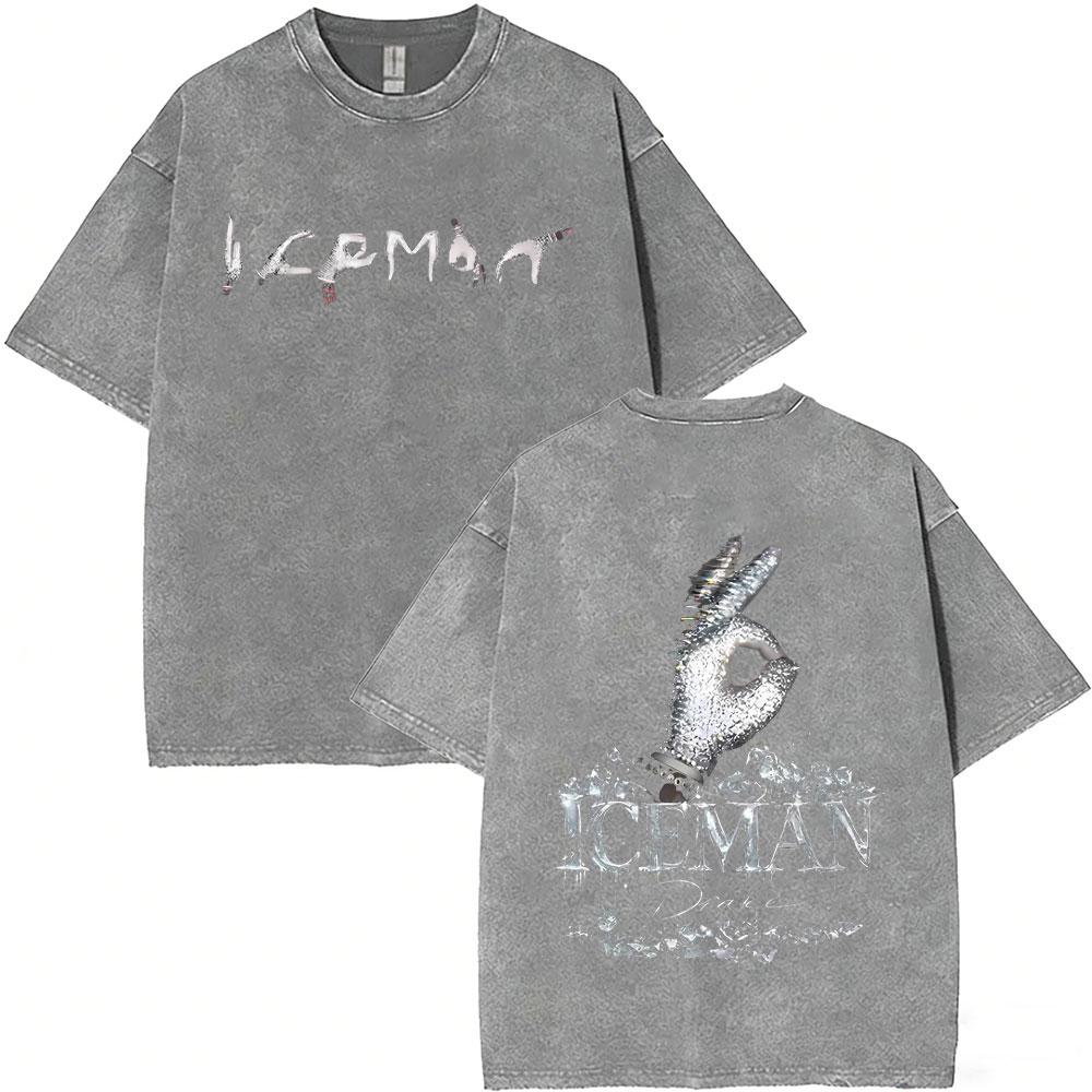 T-shirt Grafica Album ICEMAN Rapper Drake Vintage Lavato Uomo Donna Moda Hip Hop Oversize T-shirt Maschile Casual T-shirt in Cotone