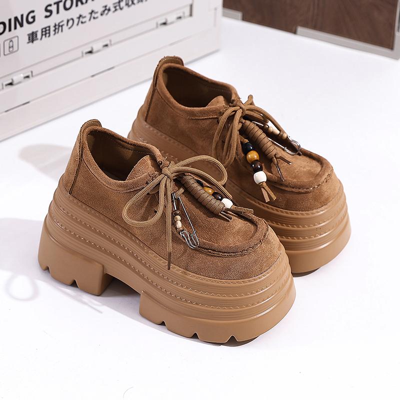 Fashion Designer New Autumn Women Leather Sneakers Pumps 10CM High Platform Lace-up Casual Shoes Thick Sole Walking Shoes Zapatos Mujer