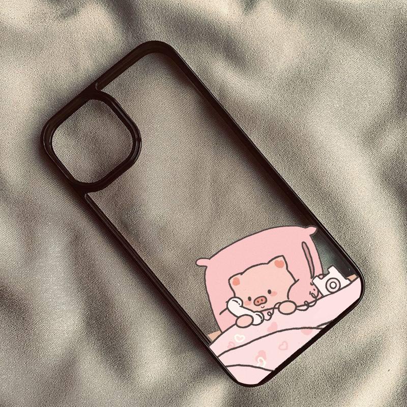 Funny Cartoon Pig Dog Couple Phone Case For iPhone 16 15 14 13 11 Pro Max 12 Mini 7 8Plus Animal Shockproof Clear Hard Cover Bag