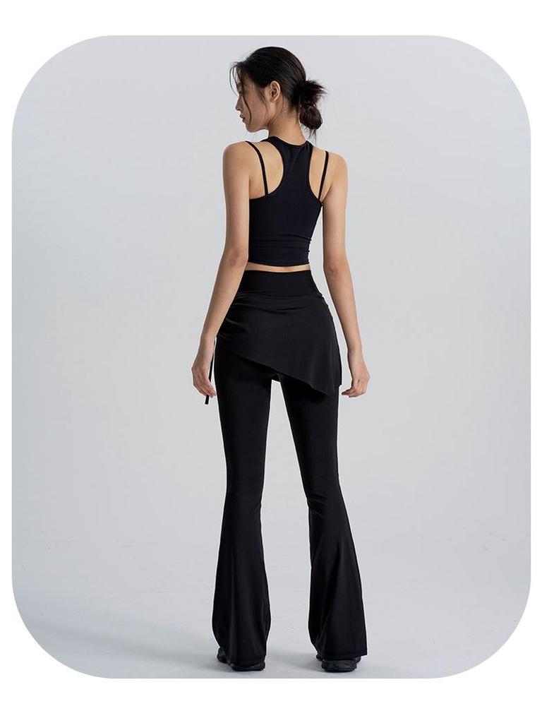 High-Waist Butt-Lifting Yoga Pants with Skirt Overlay for Women - Flared, Tight-Fitting, Anti-Exposure Fitness & Pilates Wear