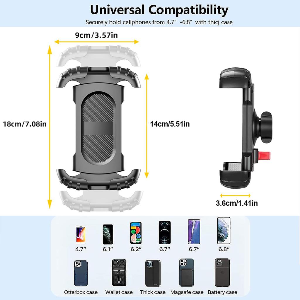 360 Rotatable Mobile Phone Bicycle Motorcycle Phone Holder Adjustable GPS Bike Safe Bracket Support Universal For 4.7-7” Phone