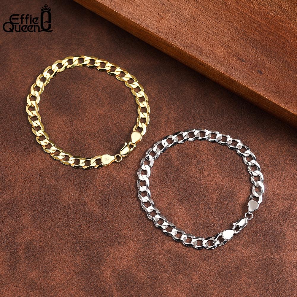EFFIE QUEEN 2MM 6MM Trendy Cuban Chain Bracelets Simple 925 Sterling Silver Curb Cuban Link Chain Bracelet Bangle Gift SB123
