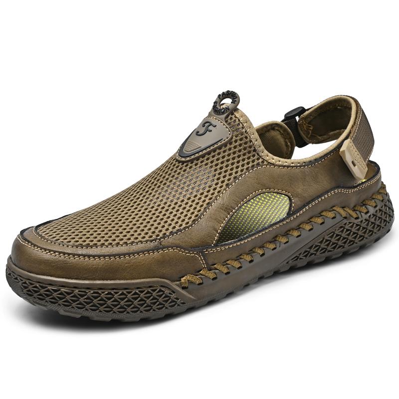 New Arrival Men Summer Shoes Hollowed-out Mesh Flats Breathable Non-slip Outdoor Sandals Anti-collision Toe Leisure Beach Shoes