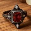 European and American new fashionable retro red zircon inlaid personalized versatile men's and women's rings