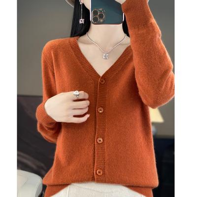 V-neck Cardigan Women's Spring and Autumn Solid Color Versatile Long-sleeved Top Skin-friendly Coat