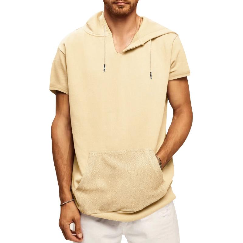 

New Men s Large Size Sports and Leisure European and American Sleeveless Men s Hooded Vest Loose Short-sleeved Vest M