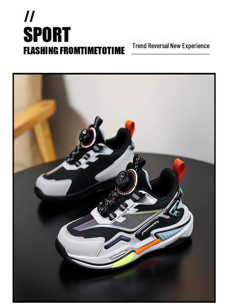 Babu Dou Boys' Autumn 2025 Leather Waterproof Basketball Shoes, Non-Slip for Primary School Students