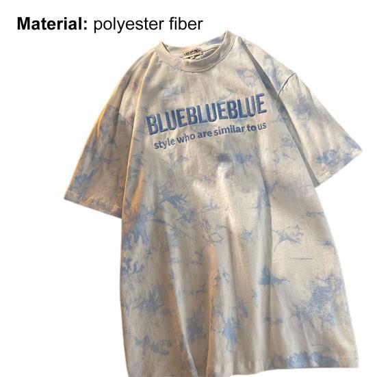 Modisches Damen-T-Shirt Buchstabenstickerei Batik-Print Kurze Ärmel Locker Geschnittene Bluse für die Arbeit