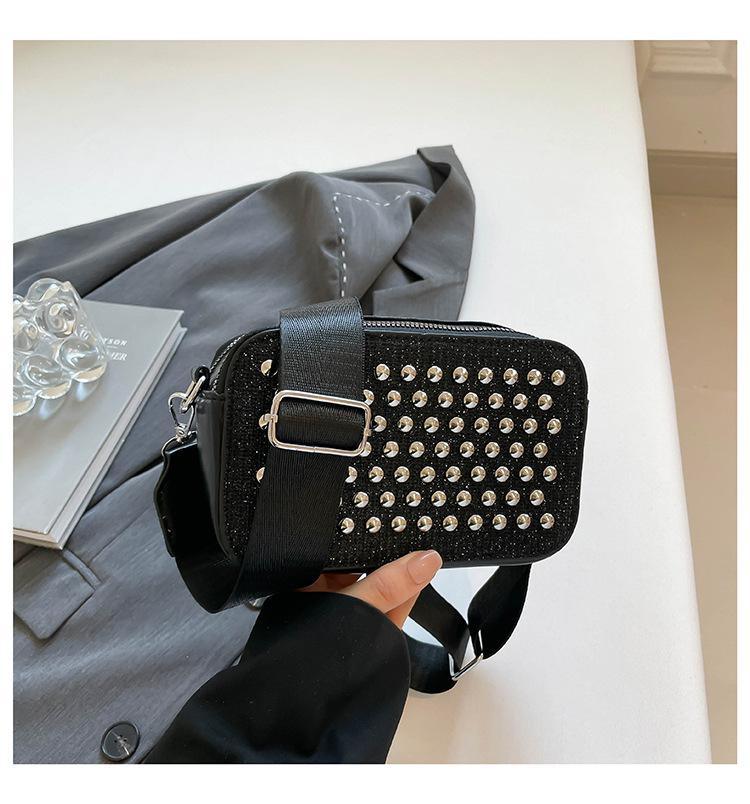 Diamond-encrusted Texture and Fashionable Temperament 2025 New Large-capacity Casual Broadband Single Shoulder Crossbody Small Square Bag Women