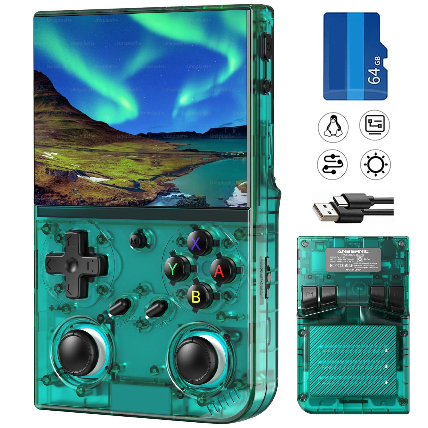 

RG35XX Pro Handheld Game Console with Linux System, IPSOCA Full Screen, Vibration Motor, and WiFi Online Play (RG35XX PRO Blue Clear)