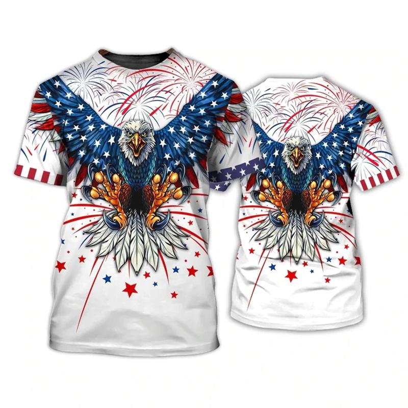 3D American Eagle Flag Print Tee Shirt USA National Emblem Men's