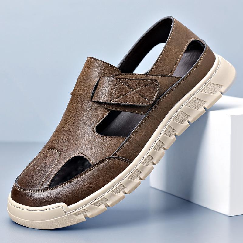 Baotou leather sandals men's beach shoes 2025 summer new Roman hollow fashion men's shoes